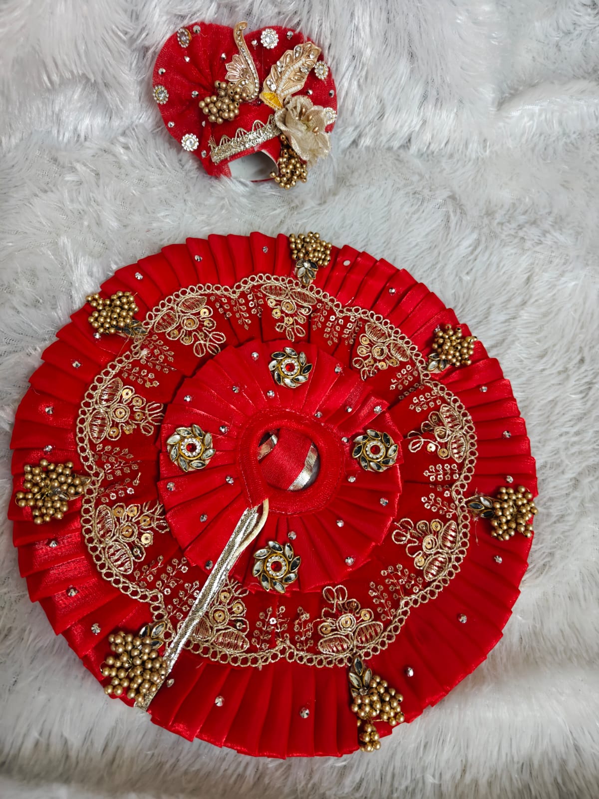 Shri Krishna Maharaja Red Poshak with Mukut